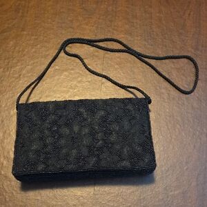 Chic Black Beaded Evening Clutch